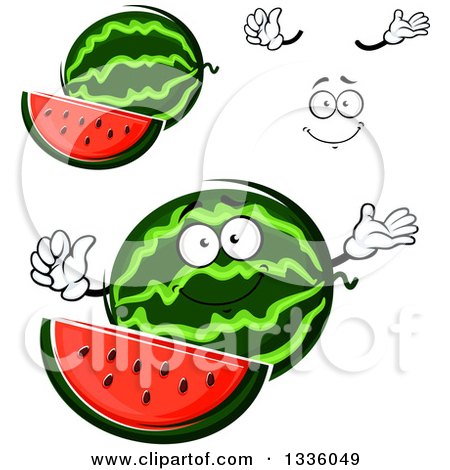 Clipart of a Cartoon Face, Hands and Watermelons 3 - Royalty Free Vector Illustration by Vector Tradition SM