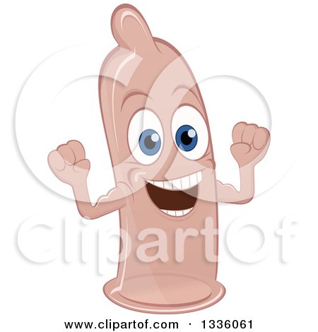 Clipart of a Cartoon Condom Character Cheering - Royalty Free Vector Illustration by Vector Tradition SM
