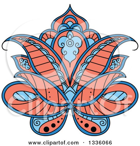 Clipart of a Beautiful Salmon Pink and Blue Henna Lotus Flower - Royalty Free Vector Illustration by Vector Tradition SM