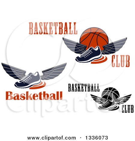 Clipart of Winged Shoes with Swooshes, Text and Basketballs - Royalty Free Vector Illustration by Vector Tradition SM