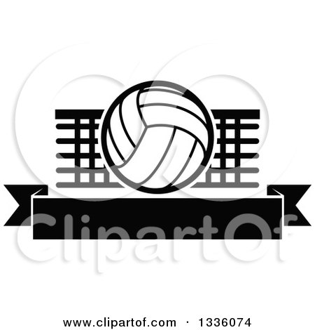 Black and White Volleyball over a Net and Blank Banner Posters, Art ...