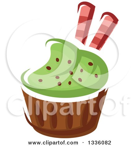 Clipart of a Cartoon Green Frosted Cupcake - Royalty Free Vector Illustration by Vector Tradition SM