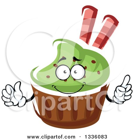 Clipart of a Cartoon Green Frosted Cupcake Character Giving a Thumb up - Royalty Free Vector Illustration by Vector Tradition SM