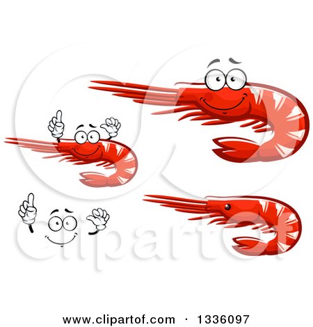 Clipart of a Cartoon Happy Face, Hands and Prawn Shrimp - Royalty Free Vector Illustration by Vector Tradition SM
