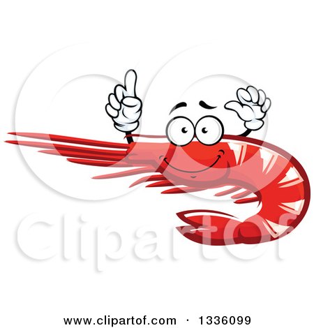 Clipart of a Cartoon Happy Prawn Shrimp Holding up a Finger - Royalty Free Vector Illustration by Vector Tradition SM