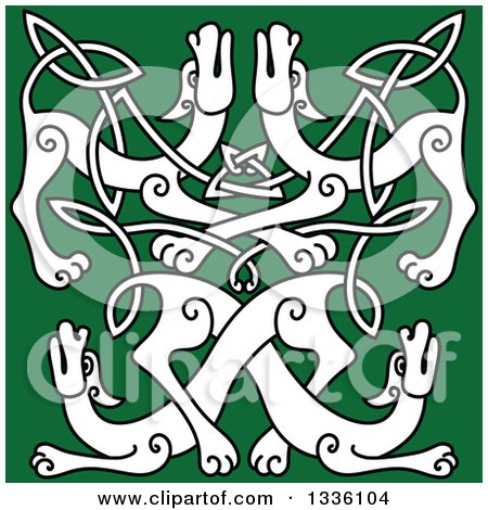 Clipart of a White Celtic Wild Dog Knot on Green - Royalty Free Vector Illustration by Vector Tradition SM