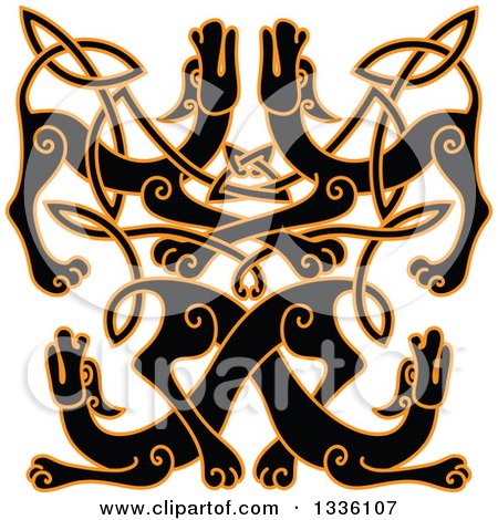 Clipart of a Black Celtic Wild Dog Knot Outlined in Orange - Royalty Free Vector Illustration by Vector Tradition SM