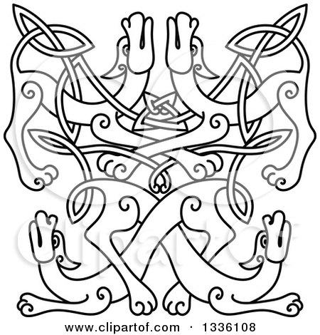 Clipart of a Black Outlined Celtic Wild Dog Knot - Royalty Free Vector Illustration by Vector Tradition SM