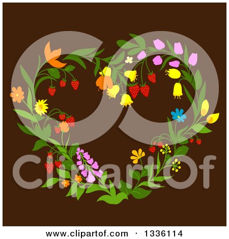 Clipart of a Floral Heart Shaped Wreath on Brown 2 - Royalty Free Vector Illustration by Vector Tradition SM