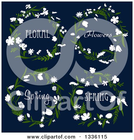 Clipart of Circular Floral Wreaths with Text on Navy Blue - Royalty Free Vector Illustration by Vector Tradition SM