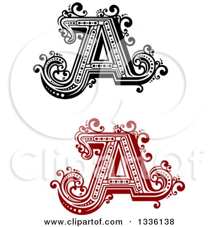 Clipart of Retro Black and White and Red Capital Letter a Designs with Flourishes - Royalty Free Vector Illustration by Vector Tradition SM