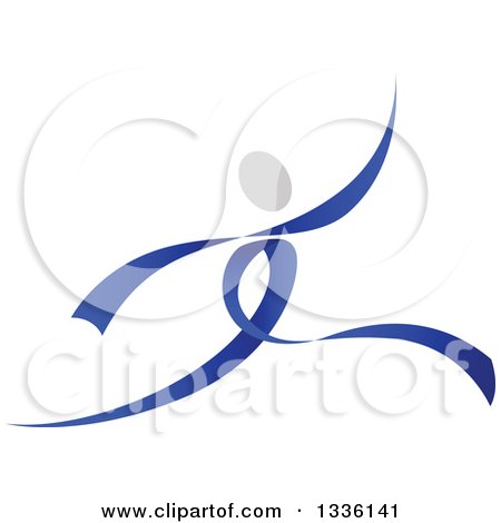 Clipart of a Gray and Blue Ribbon Dancer Leaping or Moving - Royalty Free Vector Illustration by Vector Tradition SM
