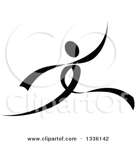 Clipart of a Black and White Ribbon Dancer Leaping or Moving - Royalty Free Vector Illustration by Vector Tradition SM