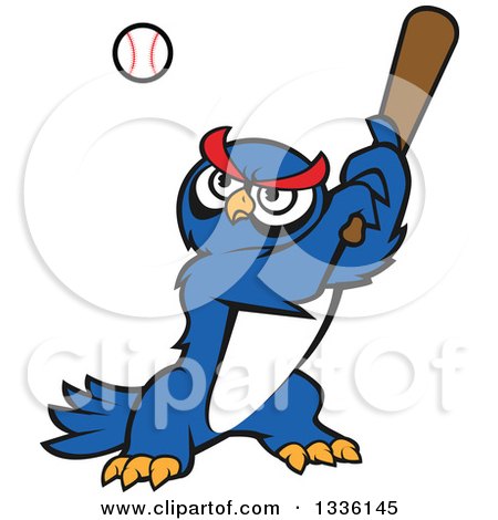 Clipart of a Cartoon Blue Owl Baseball Player Batting - Royalty Free Vector Illustration by Vector Tradition SM