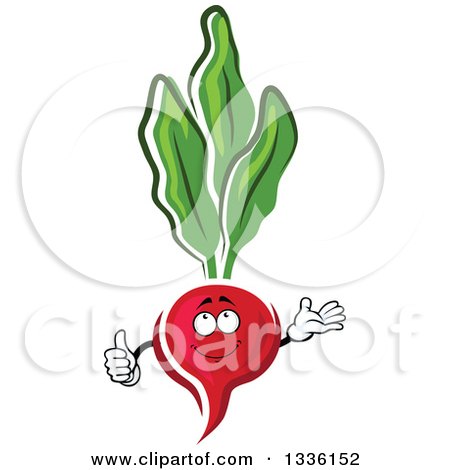 Clipart of a Cartoon Beet Character Holding up a Finger and Presenting - Royalty Free Vector Illustration by Vector Tradition SM