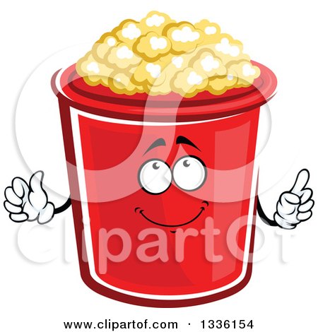 Clipart of a Cartoon Popcorn Bucket Character Holding up a Finger - Royalty Free Vector Illustration by Vector Tradition SM