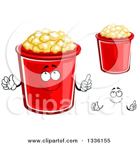 Clipart of a Cartoon Face, Hands and Popcorn Buckets - Royalty Free Vector Illustration by Vector Tradition SM