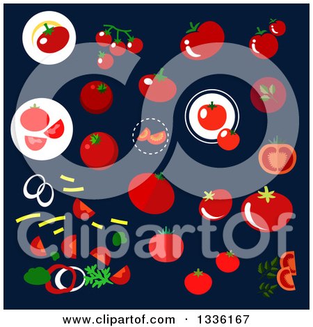 Clipart of Flat Design Tomatoes on Navy Blue - Royalty Free Vector Illustration by Vector Tradition SM