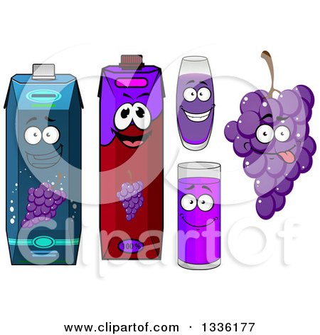 Clipart of a Happy Bunch of Purple Grapes Character, Juice Glasses and Cartons 4 - Royalty Free Vector Illustration by Vector Tradition SM