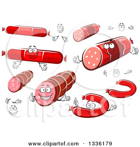 Clipart of Cartoon Ham Sausage and Pepperoni Meat Characters - Royalty Free Vector Illustration by Vector Tradition SM