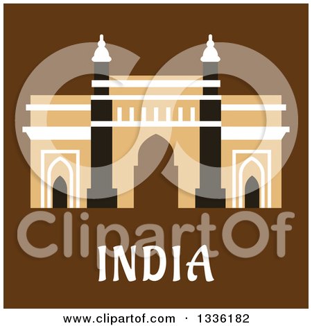 Clipart of a Flat Design Mosque over India Text on Brown - Royalty Free Vector Illustration by Vector Tradition SM