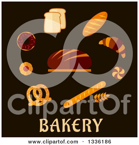 Clipart of Flat Design Breads and Baked Goods over Text - Royalty Free Vector Illustration by Vector Tradition SM