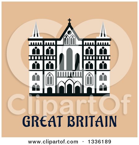 Clipart of a Flat Design Cathedral in Great Britain over Tan - Royalty Free Vector Illustration by Vector Tradition SM