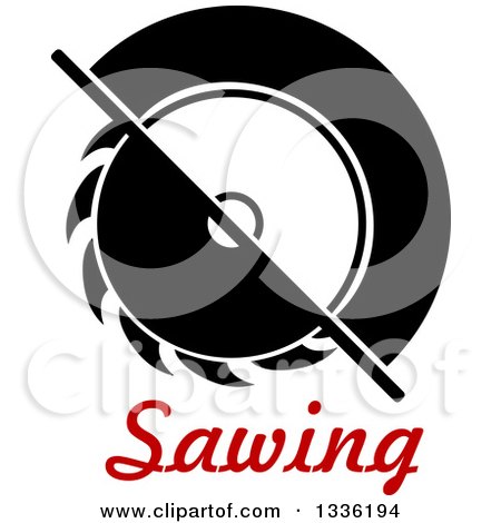 Clipart of a Circular Saw over Sawing Text - Royalty Free Vector Illustration by Vector Tradition SM
