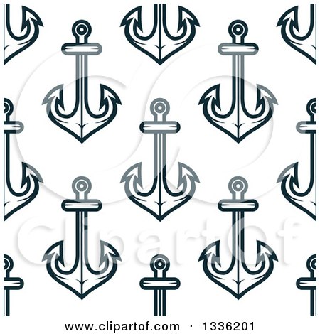 Clipart of a Seamless Background Pattern of Navy Blue Anchors 3 - Royalty Free Vector Illustration by Vector Tradition SM