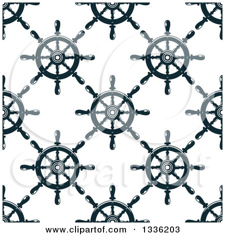 Clipart of a Seamless Pattern Background of Navy Blue Ship Helm Steering Wheels - Royalty Free Vector Illustration by Vector Tradition SM