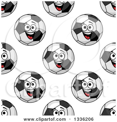 Clipart of a Seamless Background Pattern of Happy Soccer Ball Characters - Royalty Free Vector Illustration by Vector Tradition SM