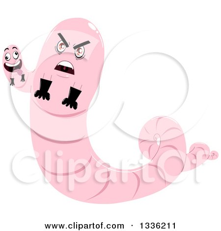 Clipart of a Pink Monster Worm with Two Heads and Gloves - Royalty Free Vector Illustration by Liron Peer