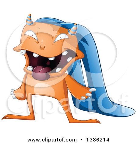 Clipart of a Cartoon Orange Monster with Long Blue Ears - Royalty Free Vector Illustration by Liron Peer