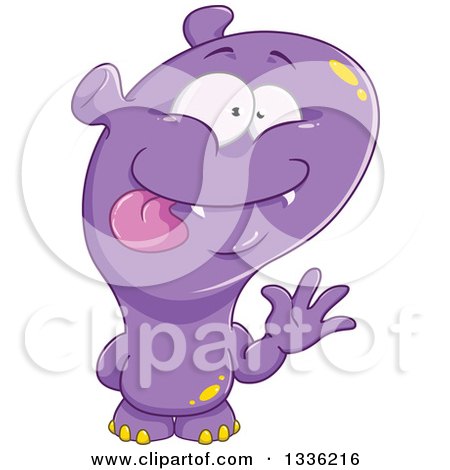 Clipart of a Cartoon Purple Monster Waving - Royalty Free Vector Illustration by Liron Peer
