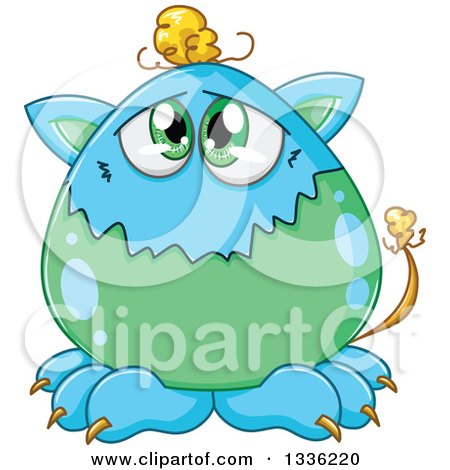 Clipart of a Cartoon Blue and Green Monster - Royalty Free Vector Illustration by Liron Peer