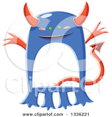 Clipart of a Cartoon Hollow Blue and Red Horned Monster - Royalty Free Vector Illustration by Liron Peer