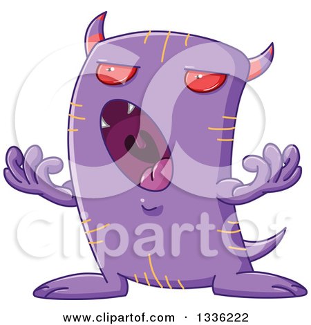 Clipart of a Cartoon Roaring Purple Monster - Royalty Free Vector Illustration by Liron Peer