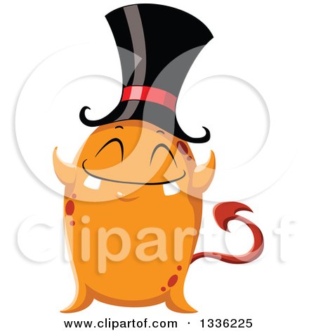 Clipart of a Cartoon Orange Monster with a Top Hat and Forked Tail - Royalty Free Vector Illustration by Liron Peer