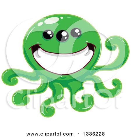 Clipart of a Cartoon Grinning Green Tentacled Monster - Royalty Free Vector Illustration by Liron Peer