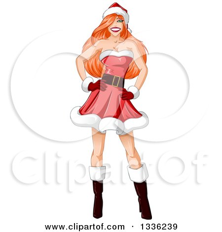 Clipart of a Sexy Red Haired White Pinup Woman in a Christmas Santa Suit - Royalty Free Vector Illustration by Liron Peer