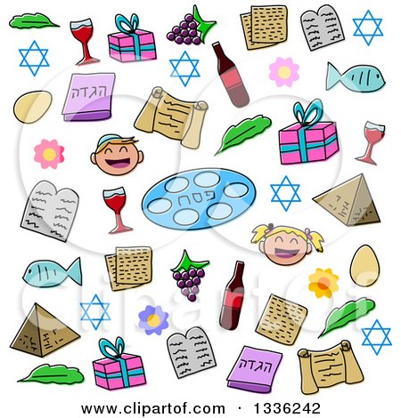 Clipart of Doodled Jewish Passover Holiday Items - Royalty Free Vector Illustration by Liron Peer