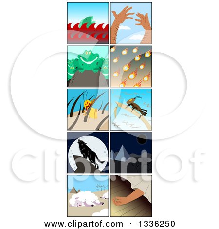 Clipart of Insect and Animal Passover Plagues - Royalty Free Vector Illustration by Liron Peer
