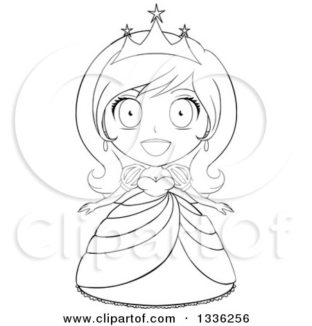 Clipart of a Black and White Sketched Princess - Royalty Free Vector Illustration by Liron Peer