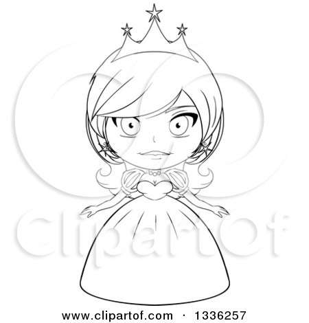 Clipart of a Black and White Sketched Princess 2 - Royalty Free Vector Illustration by Liron Peer