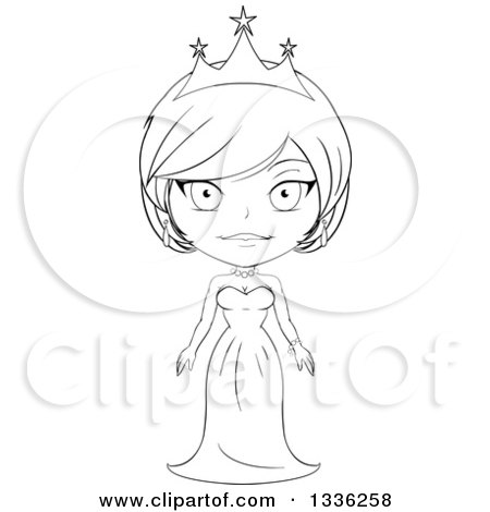 Clipart of a Black and White Sketched Princess 3 - Royalty Free Vector Illustration by Liron Peer