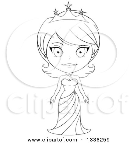 Clipart of a Black and White Sketched Princess 4 - Royalty Free Vector Illustration by Liron Peer