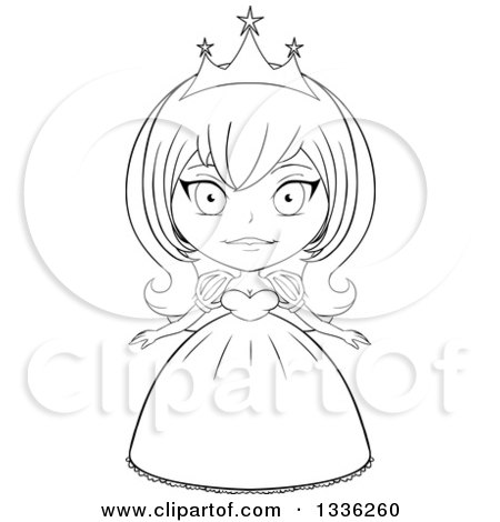 Clipart of a Black and White Sketched Princess 5 - Royalty Free Vector Illustration by Liron Peer