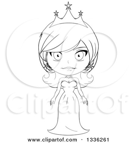 Clipart of a Black and White Sketched Princess 6 - Royalty Free Vector Illustration by Liron Peer