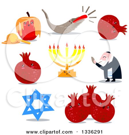 Clipart of Jewish New Year and Yom Kipur Holiday Items - Royalty Free Vector Illustration by Liron Peer
