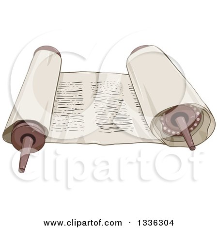 Clipart of a Cartoon Open Torah Scroll - Royalty Free Vector Illustration by Liron Peer